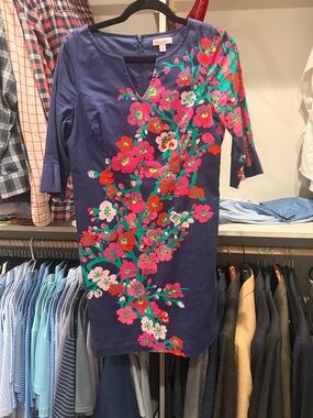 Lilly Pulitzer Cherry Mine Shift Dress with Pink & Green Blooms